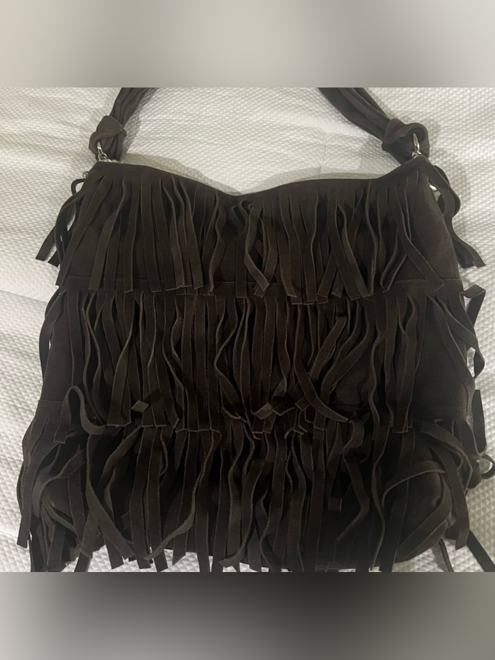 🩷Fringe Brown leather shoulder hobo style bag💚 with a suede tassel charm